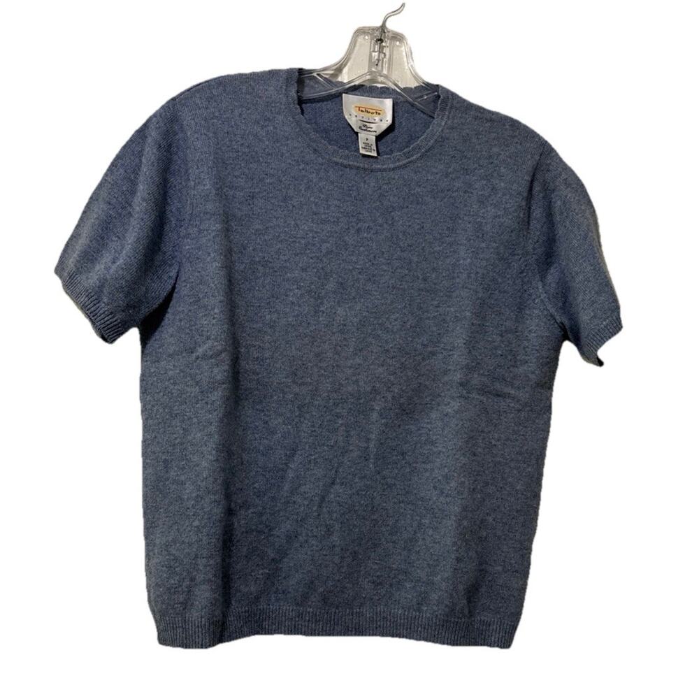 Talbots Petites Pure Cashmere Sweater Size P/XS Denim Blue Short Sleeve Top